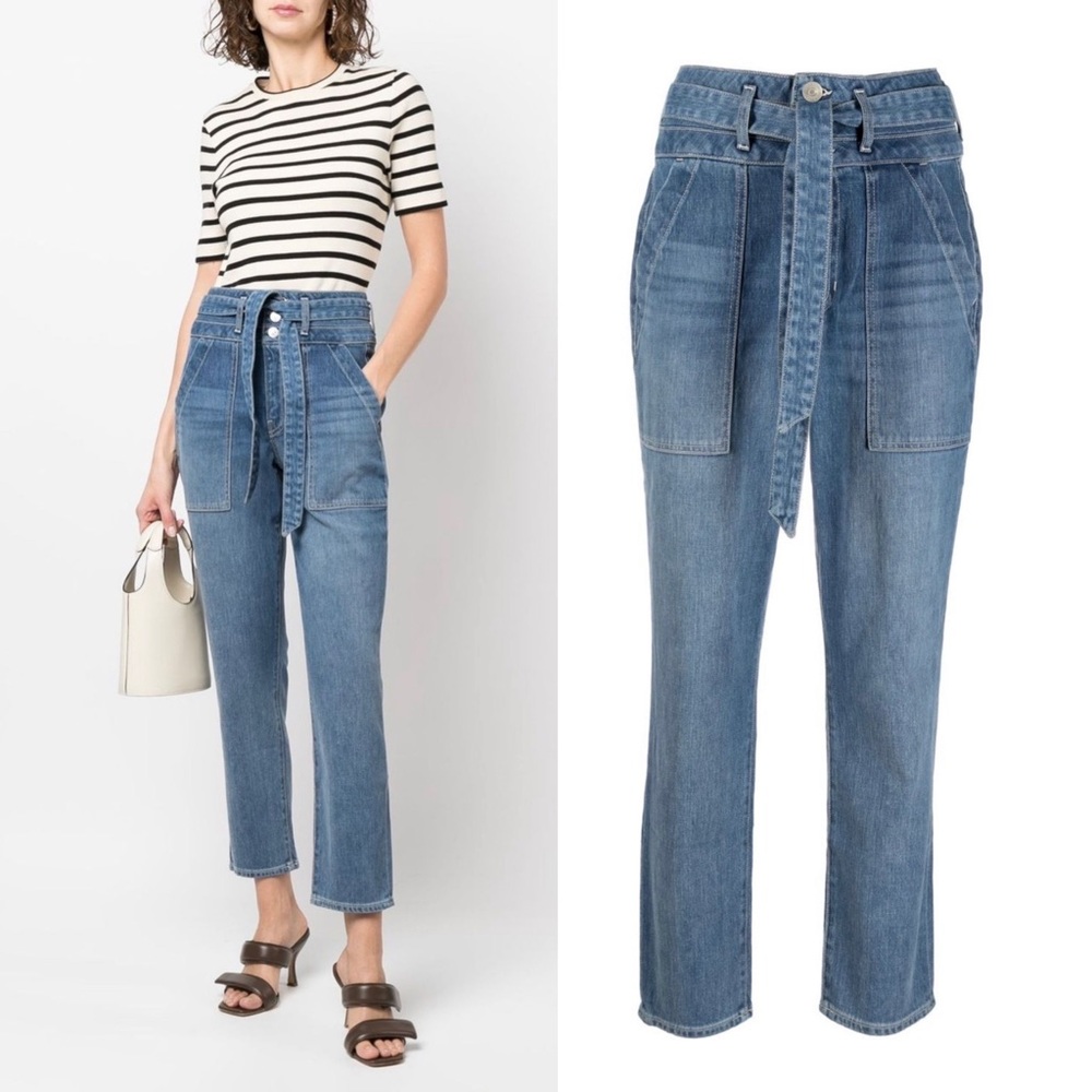 Veronica Beard Logan Straight-Leg Tie Jeans in Clearwater Wash